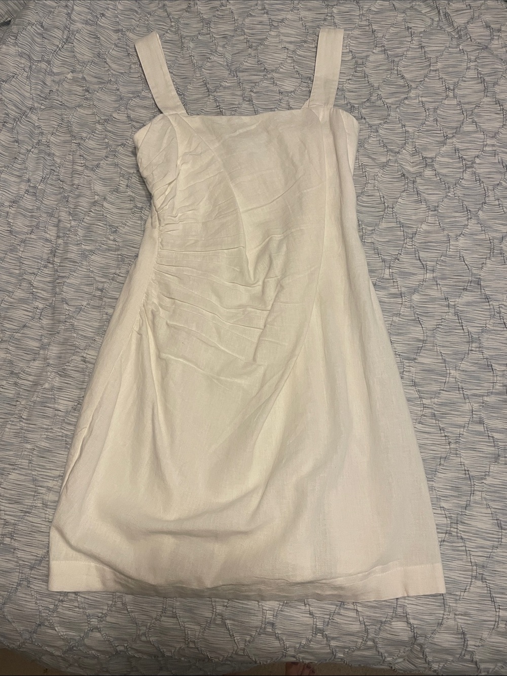 Abercrombie & Fitch Linen White Sleeveless Mini Dress with Gathered Side Detail